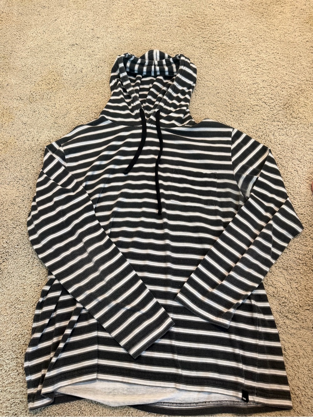 RSQ Black and White Striped Hooded Top